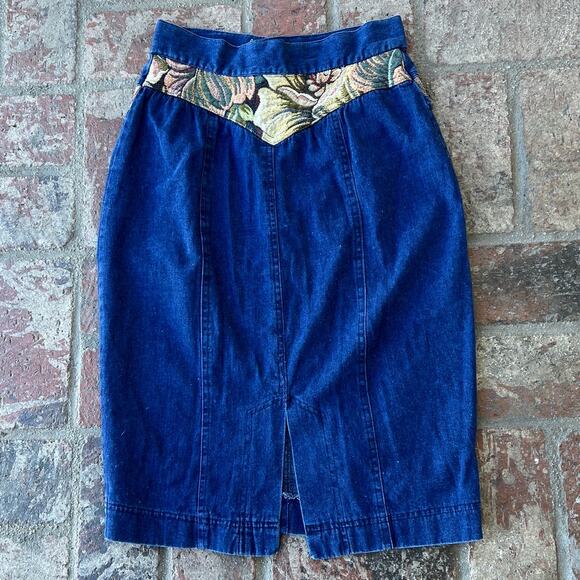 Vintage Western Jane Tise Collection Pencil Skirt Denim Tapestry Size 4 - Picture 3 of 3